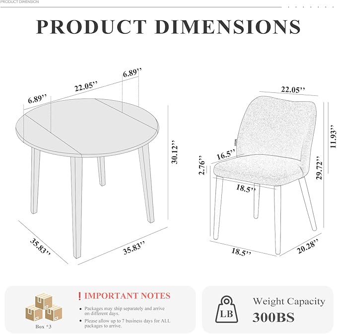 COLAMY 5-Piece Extendable Dining Table Set for 4, 36" Kitchen Round Wood Table with 4 Wooden Dining Room Chairs,Light Brown/Dark Brown