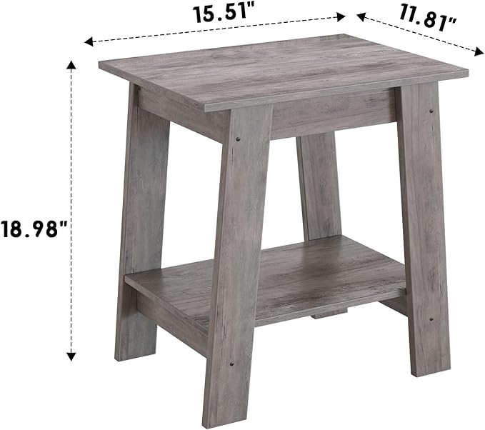 End Table, Side Table with 2-Tier Storage Shelf, Sofa Table for Small Space, Square Nightstand for Entryway, Farmhouse, Living Room, Easy Assembly, Grey