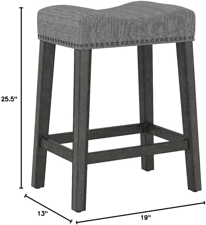 Roundhill Furniture Coco Upholstered Backless Saddle Seat Counter Stools 25.5" Height, Set of 2, Gray
