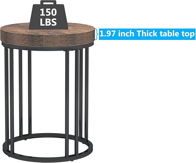 LITTLE TREE Round End Table, Industrial Side Table Small Accent Table, Metal Circle C Table Bed Side Table for Living Room Sofa Side Couch, Bedroom, Easy Assembly, Space Saving (Brown, 1PC)