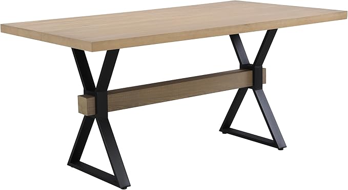 Christopher Knight Home Keyats 63 Inch Dining Table for 6 People, Modern Farmhouse Kitchen Table with X-Shaped Metal Legs, Rectangular Dinner Furniture for Dining Room, Home Office, Light Ash