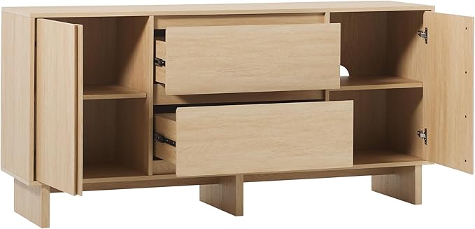 Walker Edison Modern Beveled 2-Door, 2-Drawer Sideboard, 63 Inch, Coastal Oak