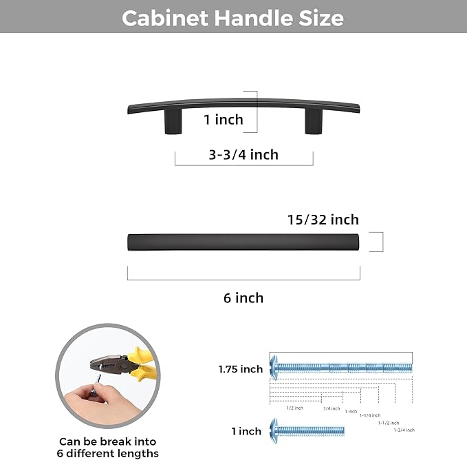 5 Pack Cabinet Handles 3.75" Hole Center - Curved Cabinet Pulls Black Drawer Pulls for Kitchen Cupboard Solid Hardware for Dresser Drawer Arch Hardware