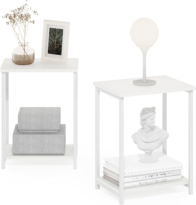 Furinno Simplistic Industrial Metal Frame End Table, 2-Pack, White/White