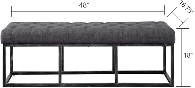24KF Upholstered Tufted Long Bench with Metal Frame Leg, Linen Bench Ottoman with Padded Seat-Dark Gray
