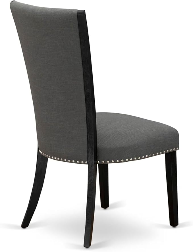 East West Furniture V626VE650-5 5 Piece Dining Set Includes a Rectangle Dining Room Table with V-Legs and 4 Dark Gotham Linen Fabric Parson Chairs, 36x60 Inch, Multi-Color