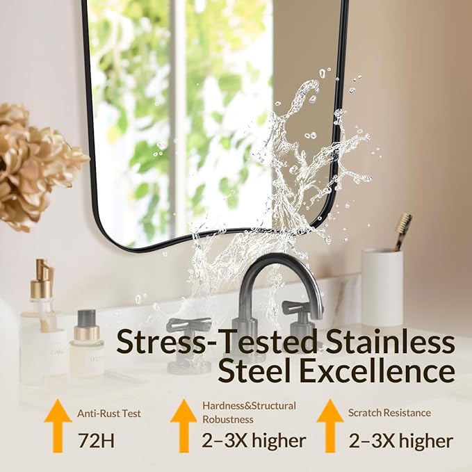 Black Bathroom Vanity Mirrors, 24 x 32 Irregular Wall Mirror with Black Trim Frame, Modern Asymmetrical Wall Mirror, Unique Shaped Decorative Mirrors for Living Room, Bedroom, Fireplace