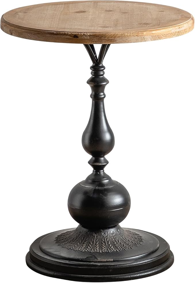 Round End Table Living Room, Vintage Side Table, Farmhouse Pedestal Table for Bedroom, Retro Wood Accent Tables for Home Decor, Patio Black