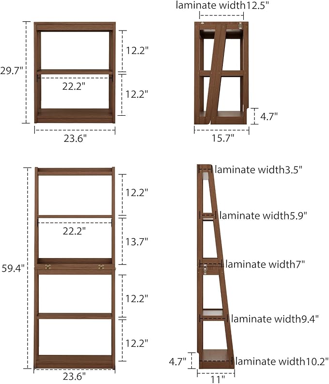 Soild Wood Ladder Book Case Organizer, 4-Tier, Modern Display Bookshelf Wood Frame,Children's Room Free Standing Organizer Storage Cabinet,for Bedroom and Office, Balcony, Walnut