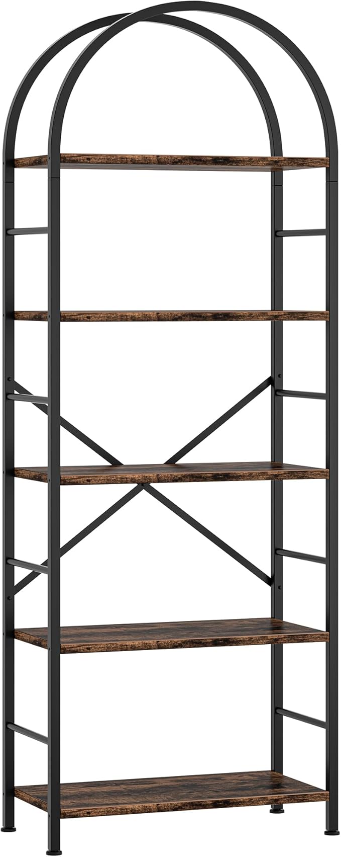 Shintenchi Bookshelf, Arched Bookshelf 5 Tier Bookcase, Tall Shelf for CDs/Books, Home Office Shelf Storage Organizer, Modern Book Shelf for Bedroom/Living Room, Rustic Brown