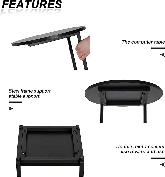 HDANI C Shaped End Table Set of 2,Couch Side Table That Slide Under,C Table End Table for Livingroom, Bedroom,Office (Black)