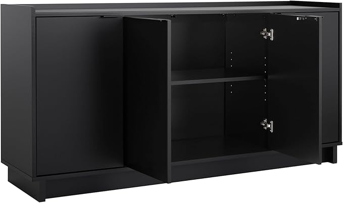 Prepac Simply Modern 4 Door Console Table Storage Cabinet, Buffet Cabinet for Storage and Organization, Modern Side Table with Doors & Shelves, 60”W x 30”H x 16”D, Black