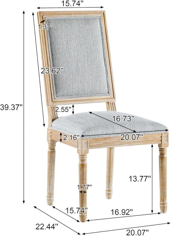 Merax Upholstered Solid Wood Dining Chairs Set of 2, French Country Style Accent Side Seating Furniture for Kitchen, Living Room, Cushioned Back, Grayish Green