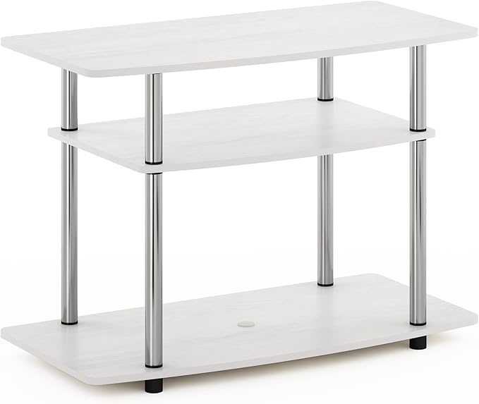 Furinno Turn-N-Tube No Tools 3-Tier Entertainment Center TV Stand for TV up to 32 Inch with Stainless Steel Tubes, White Oak/Chrome