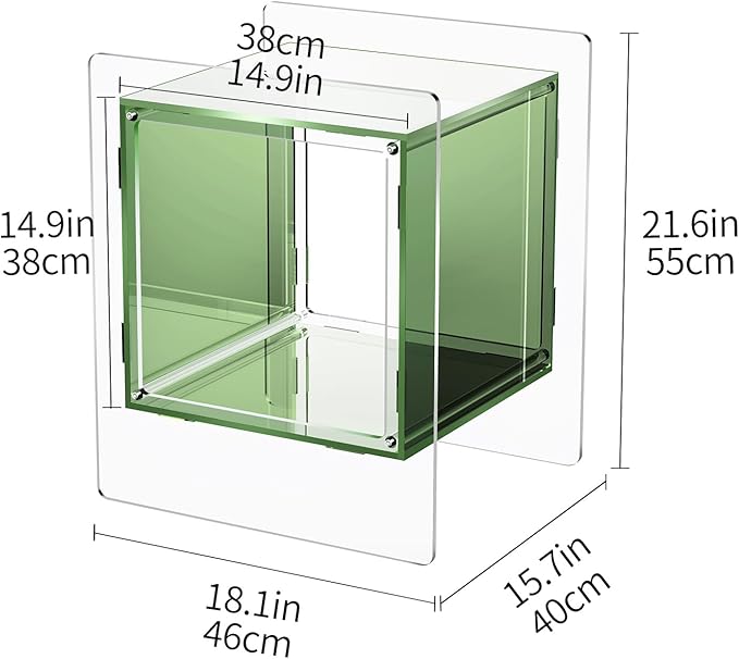 Acrylic Nightstand, Bedside Table for Bedroom, Side Table, Record Player Stand, 18'' x 15.7'' x 21.6'', Green