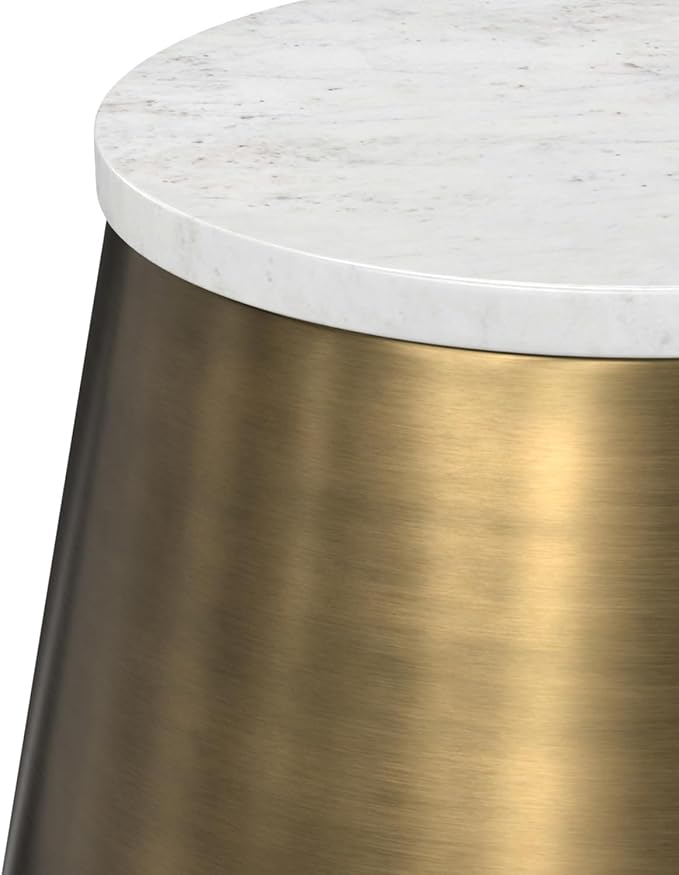 SIMPLIHOME Benning Modern Contemporary 16 inch Wide Metal Side Table in White /Antique Brass, Fully Assembled for the Living Room and Bedroom