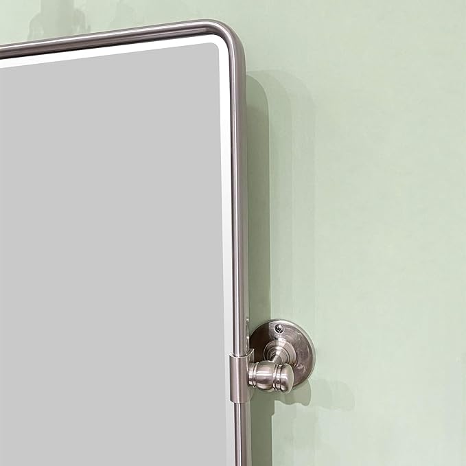 TEHOME 27 x 35'' Farmhouse Brush Nickel Metal Framed Pivot Rectangle Bathroom Mirror Tilting Beveled Vanity Mirrors for Wall