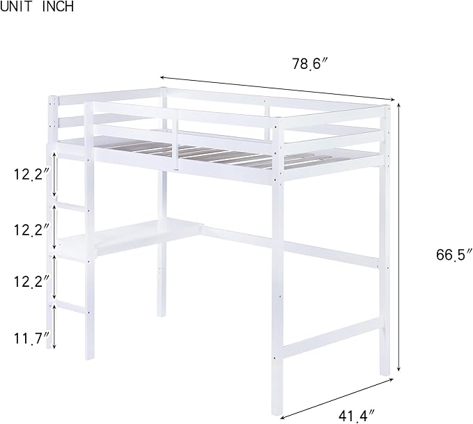 HomSof Twin Loft Bed with Built-in Desk,White