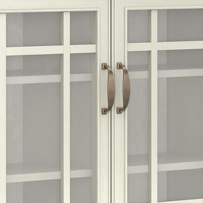 SIMPLIHOME Connaught SOLID WOOD 46 inch Wide Traditional Tall Storage Cabinet in Antique White for the Living Room, Entryway and Family Room