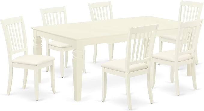 East West Furniture LGDA7-LWH-C 7 Piece Modern Dining Table Set Consist of a Rectangle Wooden Table with Butterfly Leaf and 6 Linen Fabric Dining Room Chairs, 42x84 Inch, Linen White