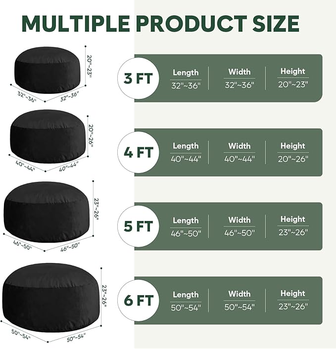 5 Ft Bean Bag Chairs for Adults with Memory Foam Filling, Comfy Bean Bag Sofa with Filler Included, Soft Dutch Velvet Fabric Beanbags,5 Foot, Black