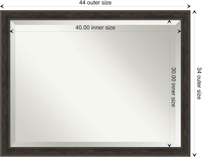 Amanti Art Brown Wall Mirror 34x44 Shipwreck Greywash Narrow Rectangle Bathroom Mirror for Wall Decor Living Room, X-Large Traditional Frame, Hangs Horizonally and Vertically, Bathroom Decor, Beveled