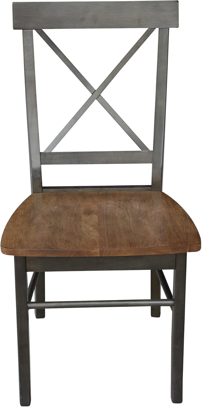 Set of Two X-Back Dining Chairs, Hickory/Washed Coal