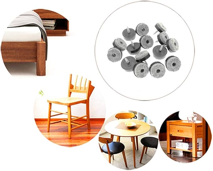 ALIMITOPIA 40pcs Screw-on Furniture Felt Pad Chair Glide Slider Hardwood Floor Protector for Wooden Leg Feet of Chair Table Furniture(Φ24mm or 0.95";Black)