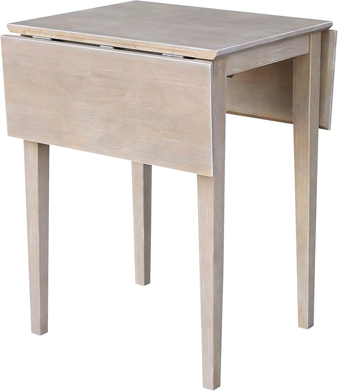 IC International Concepts, Solid Wood Small Drop Leaf Dining Table, Solid Real Wood, Sturdy Parawood,36 X 22 X 29, Minimum Assembly, Washed Gray Taupe