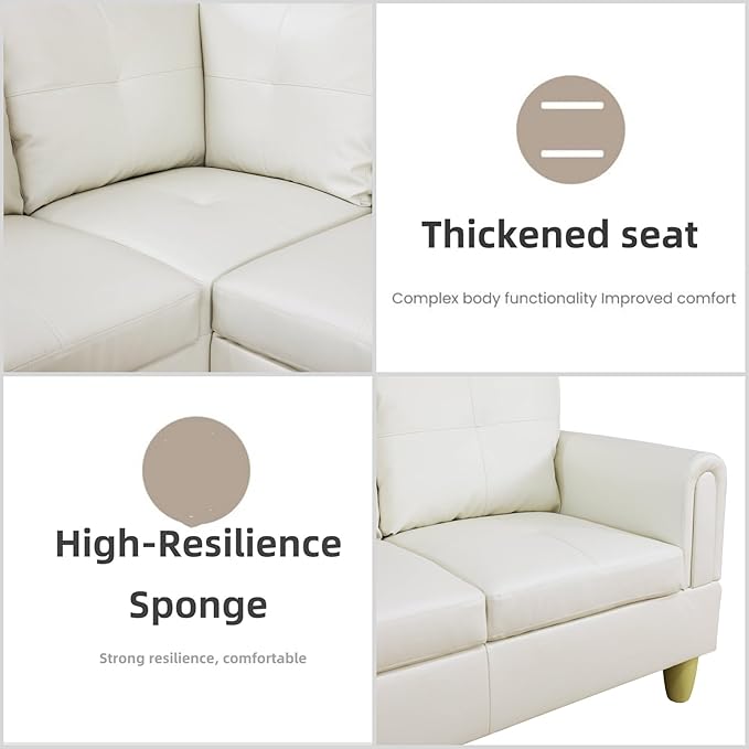 L Shaped Sectional Couches for Living Room, Modern Modular Sectional Sofa with Ottoman Storage, Comfy L Shaped Couch with Chaise for Bedroom Apartment Furniture, White