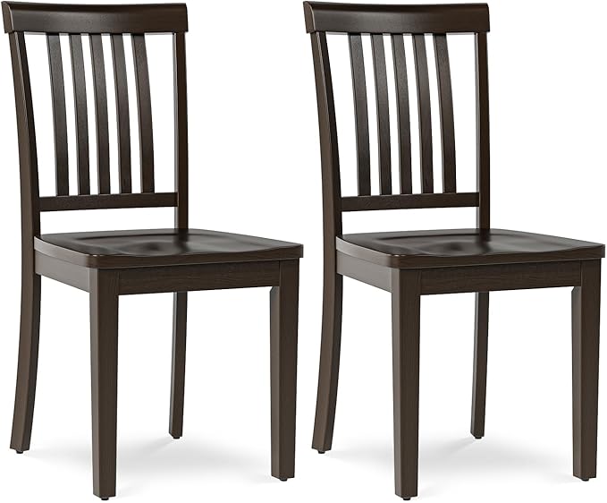 COLAMY Wooden Dining Chairs Set of 2, Solid Rubberwood Kitchen & Dining Room Chairs,Windsor Style Seating, Rustic Dining Table Chairs, Non-Slip Foot Pads, Farmhouse & Traditional Seating,Dark Brown