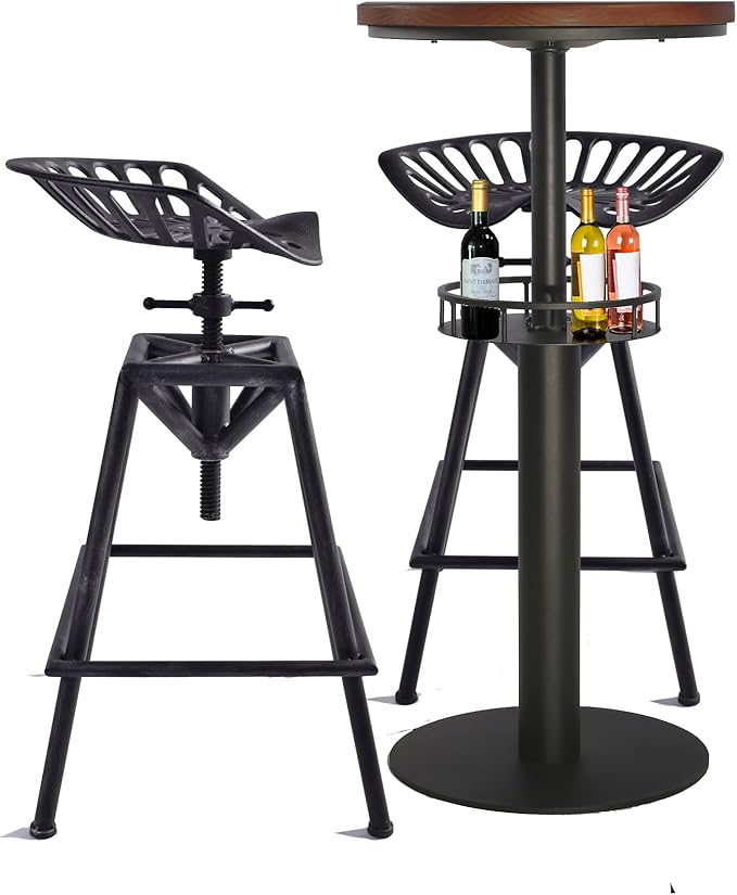 LOKKHAN 42" Tall Rustic Industrial Bar Table with Storage-19.68" Dia Round Wooden Top Metal Bar Height Adjustable Standing Pub Table-Dining Room Cocktail Bistro Table