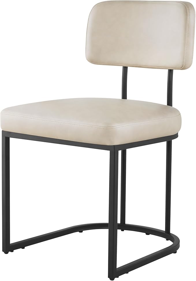 Dining Chairs Set of 4, Upholstered Modern Kitchen Chairs with Ergonomic Backrest, Faux Leather Cushion Seat & Metal Legs for Living Room, Restaurant, and Café, Beige, 2 Boxs
