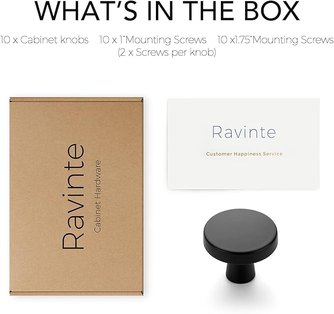 Ravinte 10 Pack Drawer Pulls 1-1/4 Inch Kitchen Cabinet Knobs Solid Round Dresser Drawer Knobs Matte Black Dresser Knobs Drawer Knobs Simple Cabinet Hardware for Cupboard Drawer Pulls
