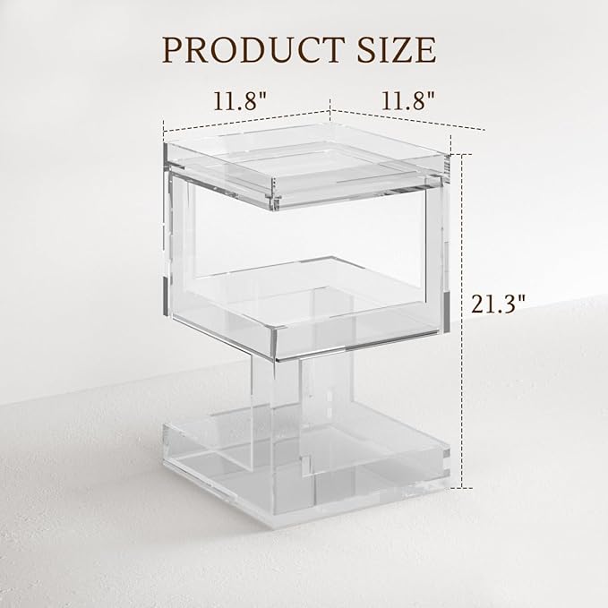 Acrylic Side Table Modern Side Table Clear Nightstand Assembly Required Storage Table for Living Room Bedroom