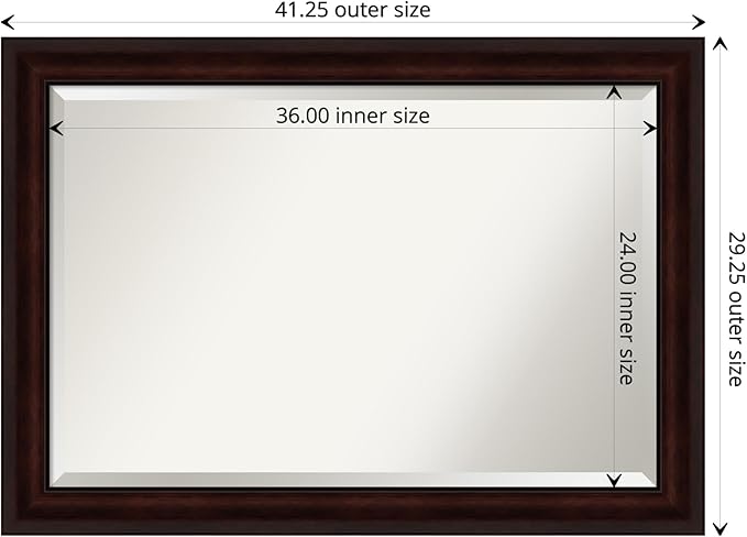 Amanti Art Brown Bathroom Mirror for Over Sink, 29x41 Coffee Bean Brown Rectangle Vanity Mirror, Large Casual Frame, Hangs Horizonally and Vertically, Bathroom Wall Decor, Beveled Edge from WI, USA