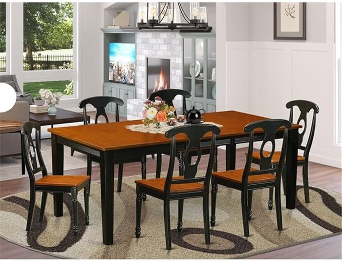 East West Furniture QUKE7-BCH-W 7 Piece Dining Table Set Consist of a Rectangle Dining Room Table with Butterfly Leaf and 6 Wood Seat Chairs, 40x78 Inch, Black & Cherry