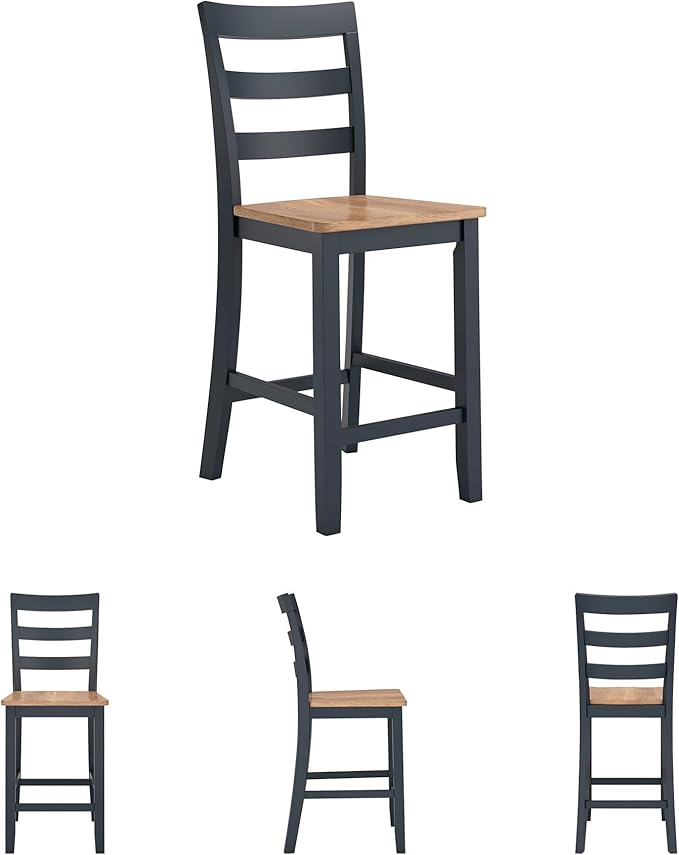Signature Design by Ashley Gesthaven Solid Wood Frame Counter Height Barstool, Set of 2, Slate Blue/Natural