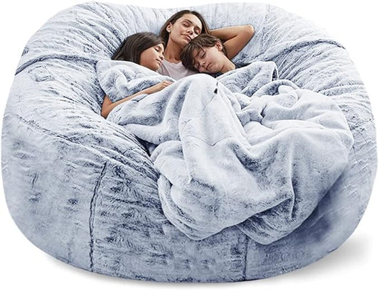 Giant Fur Bean Bag Chair Cover for Kids Adults, (No Filler) Living Room Furniture Big Round Soft Fluffy Faux Fur Beanbag Lazy Sofa Bed Cover (Snow Grey, 5FT)