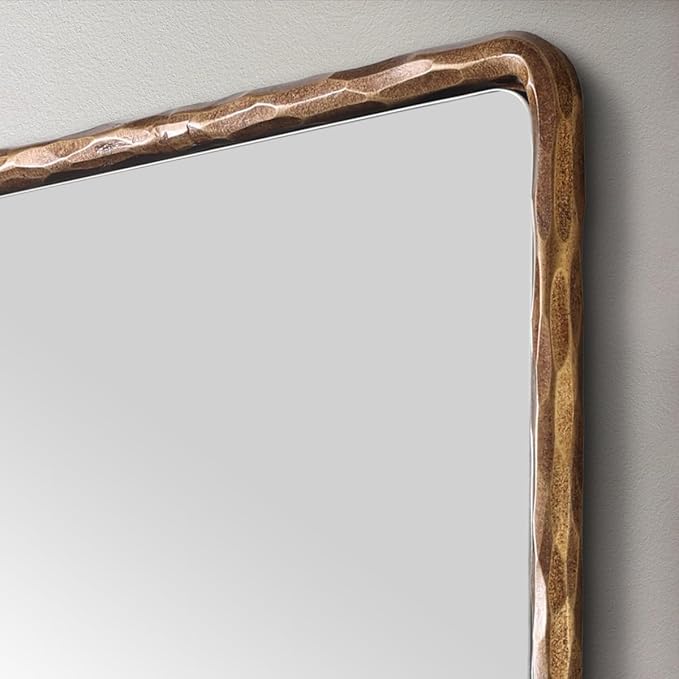 ANDY STAR Hand-Forged Gold Bathroom Mirrors for Wall, 24x36 Inch Vintage Solid Steel Metal Frame Bathroom Vanity Mirror, Antique Rounded Rectangle Wall Mirror, Hangs Horizontally or Vertically