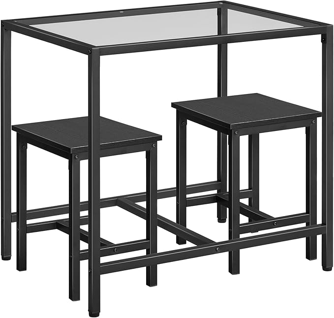 HOOBRO Mordern Dining Table Set, Glass Dining Room Table Set for Small Spaces, Kitchen Table and Chairs for 3 Table with Chairs Home Furniture Rectangular, Black BK80CZ01