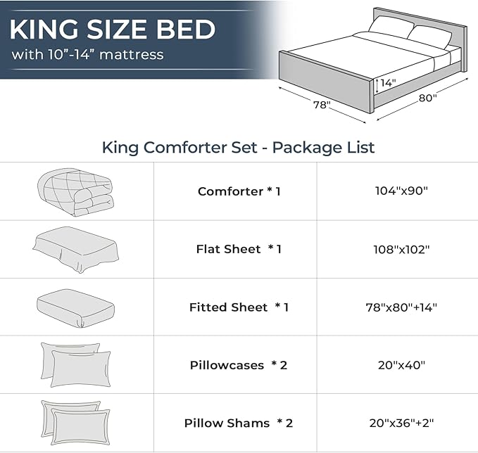 HEVUMYI Black King Comforter Set - 7-Piece All Season Bed in a Bag King, Ultra Soft Bedding Set with Comforter, Flat Sheet, Fitted Sheet, Pillowcases, Pillow Shams, Black