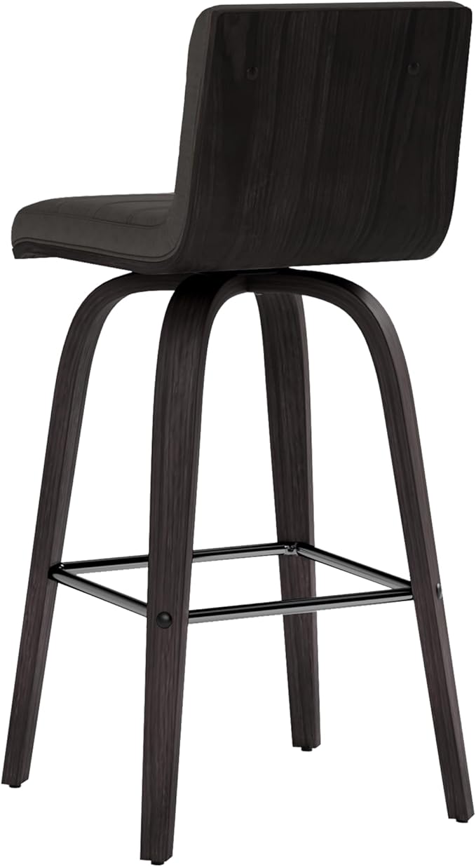 Armen Living Vienna Counter Height Barstool Brushed Wood Finish Faux Leather Kitchen and Dining, 26" Counter Height, Black/Gray, More color/size option