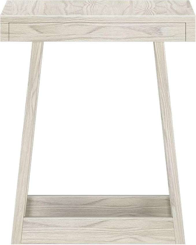 Plank+Beam Classic Square Side Table, Slim Side Table for Living Room, Narrow Nightstand for Small Spaces, Wood End Table for Bedroom, White Sand Wirebrush
