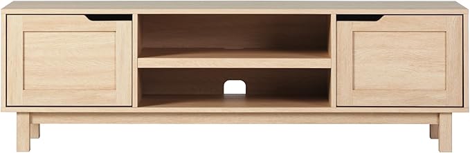 Walker Edison Tage Modern Pull-Open Door Low Stand for TVs up to 65 Inches, 58 Inch, Coastal Oak