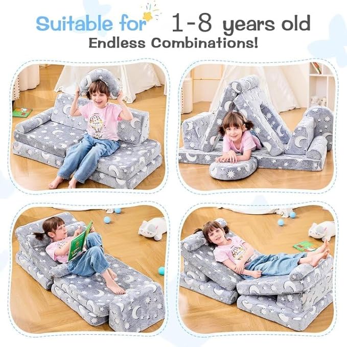 IFNOW Modular Kids Play Couch,Toddler Couch Kids Sofa,Child Sectional Sofa,Bedroom and Playroom Furniture for Toddlers,Convertible Foam and Floor Cushion for Boys and Girls,Glow in The Dark,Star