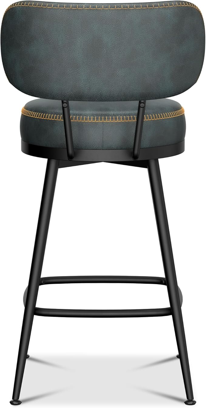Counter Height Bar Stools, 26" H Swivel Barstools Set of 2, Faux Leather Kitchen Counter Stools with Back and Stylish Stitching, Metal Frame, Pub, Home Bar, Balck Green