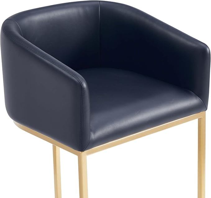 Manhattan Comfort Louvre 26 Inch Mid Century Modern Counter Height Bar Stools - Elegant Faux Leather Padded Seat, Stainless Steel Base with Footrest, Fully Assembled Barstools, Set of 2, Black & Gold
