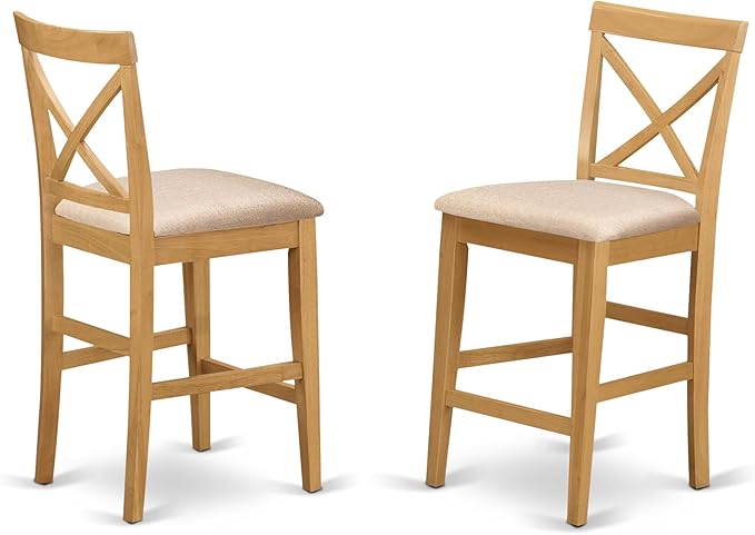 East West Furniture JAPB5-OAK-C 5 Piece Counter Height Pub Set Includes a Round Dining Table with Pedestal and 4 Linen Fabric Kitchen Dining Chairs, 36x36 Inch, Oak