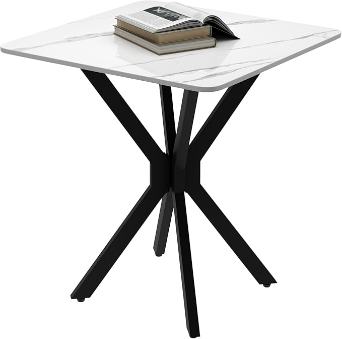 Square Side Table Set of 1, Modern Stylish End Table with Faux Marble Top and Black Metal Legs,Durable Sofa Side Table for Living Room Bedroom